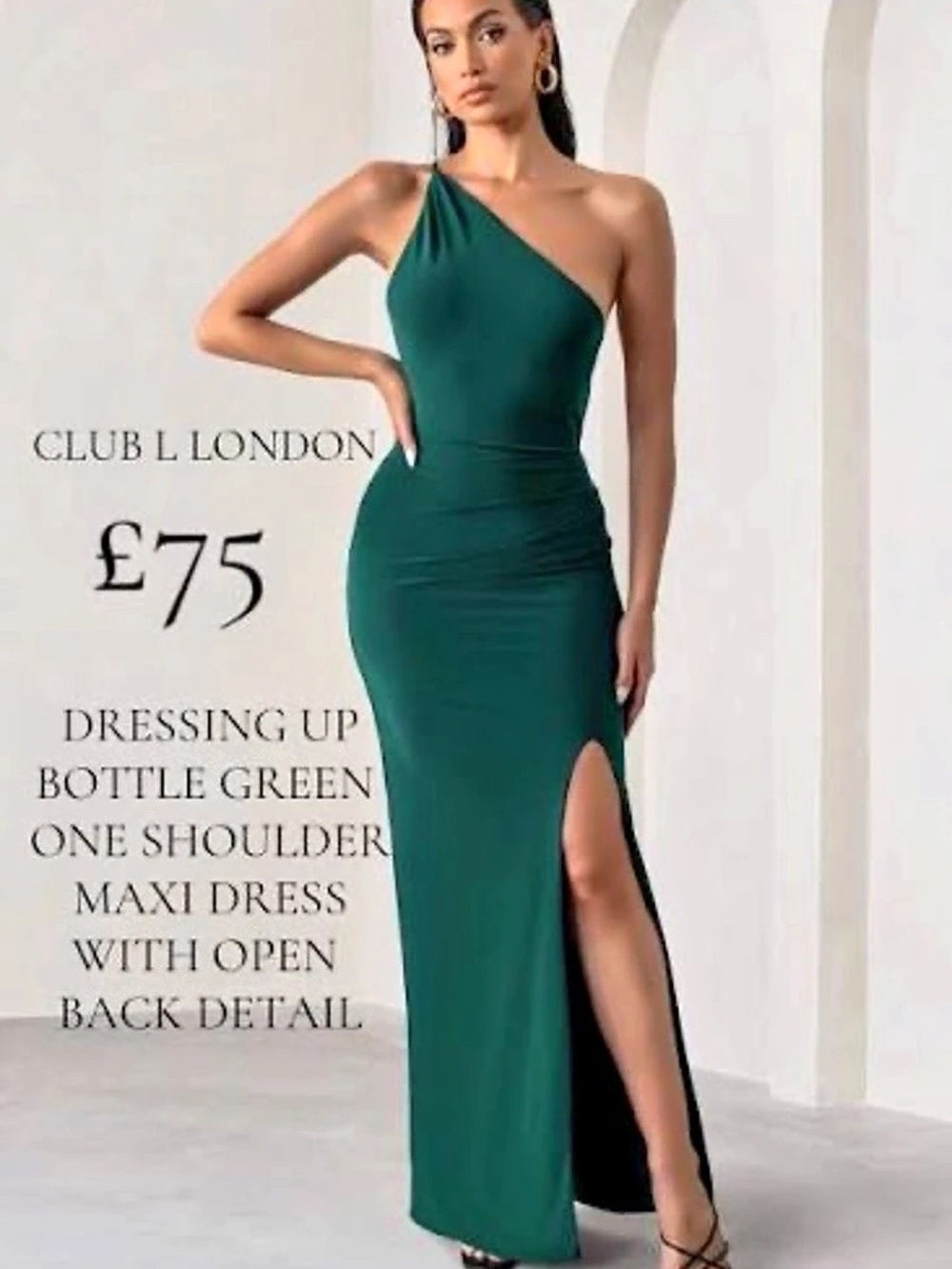 Club London One Shoulder Maxi Dress in Green Size 4 Like New